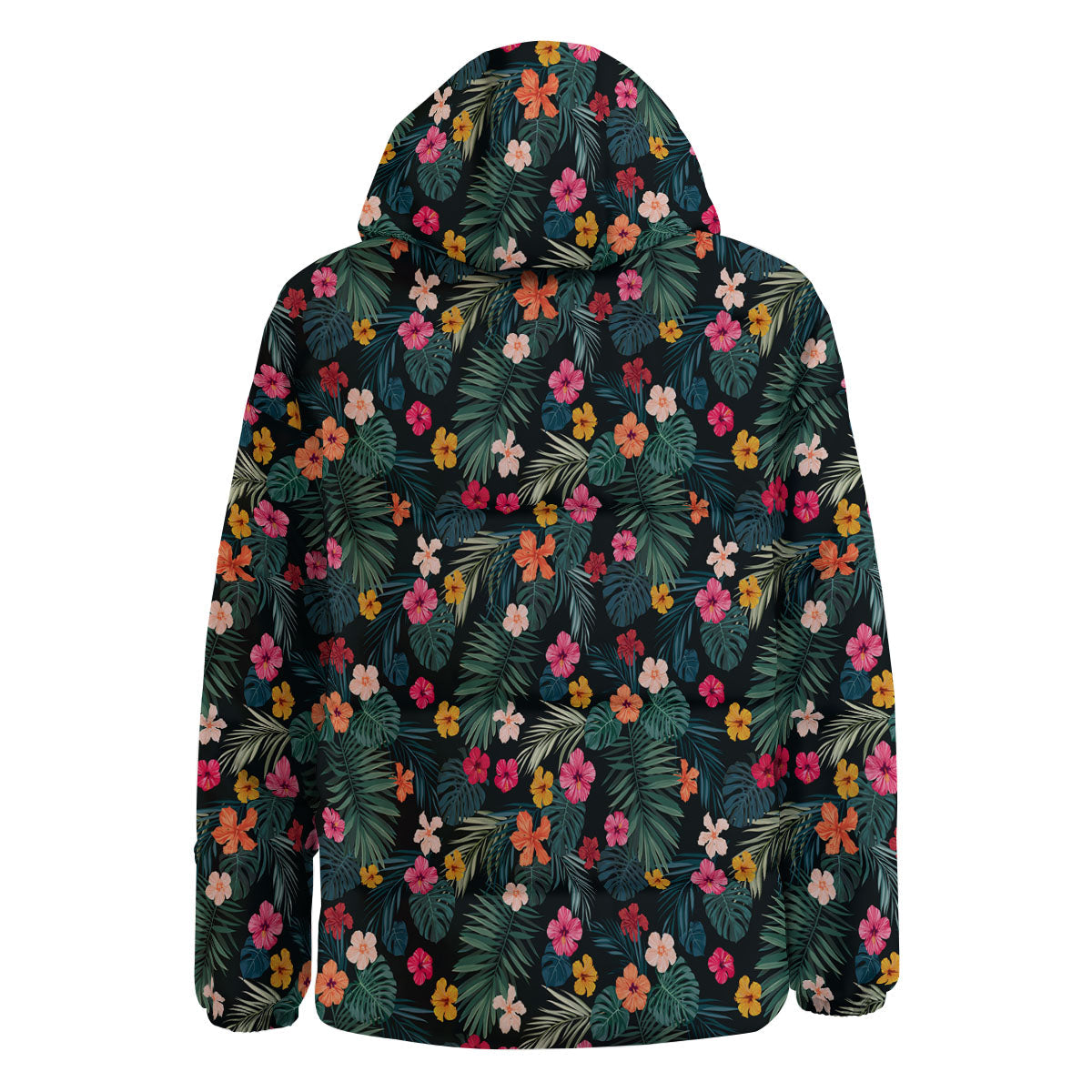 Hibiscus And Tropical Palm Print Pattern Down Jacket-grizzshop
