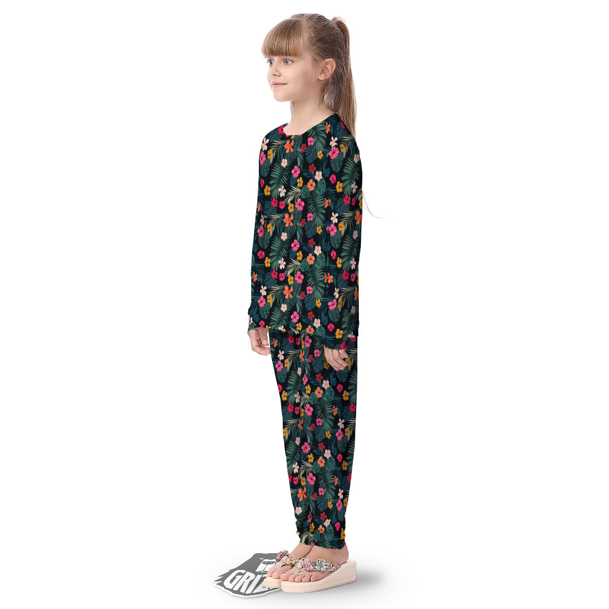 Hibiscus And Tropical Palm Print Pattern Kid's Pajamas-grizzshop