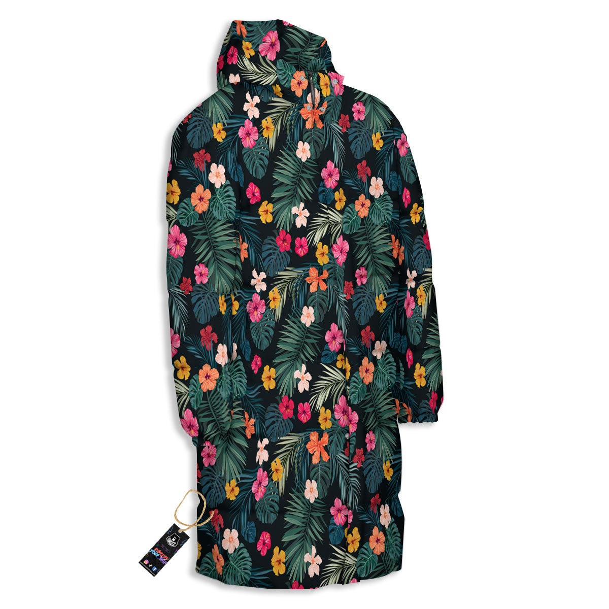 Hibiscus And Tropical Palm Print Pattern Long Down Jacket-grizzshop