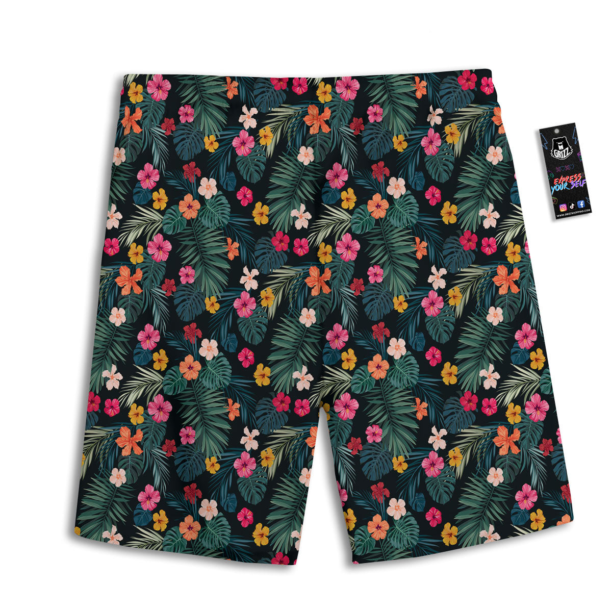 Hibiscus And Tropical Palm Print Pattern Men's Athletic Shorts