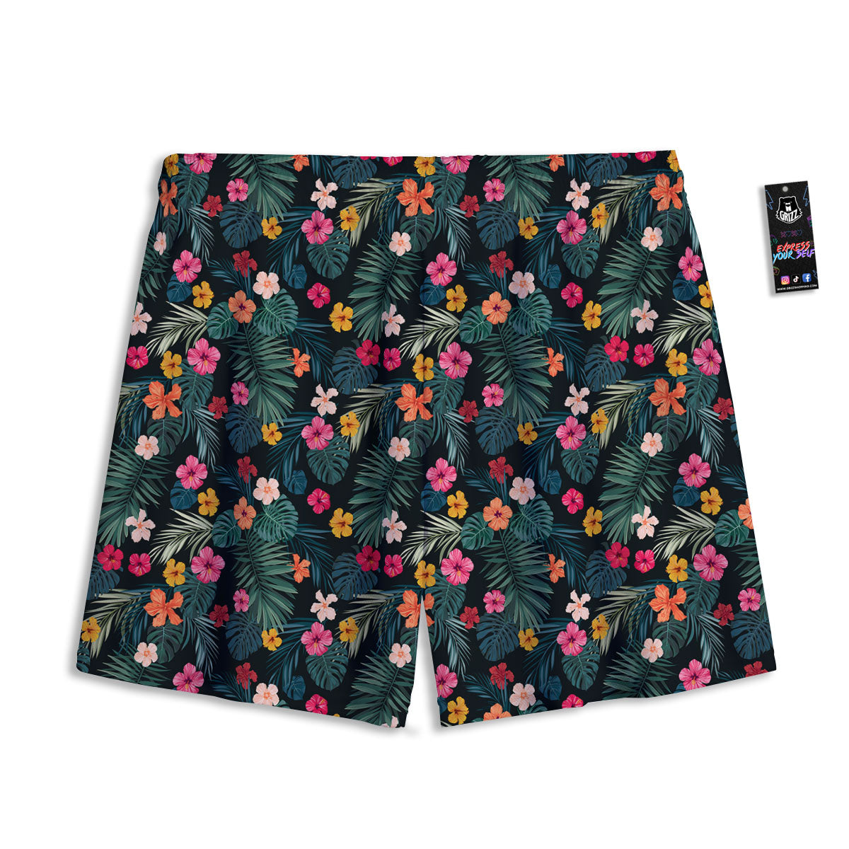Hibiscus And Tropical Palm Print Pattern Mesh Shorts