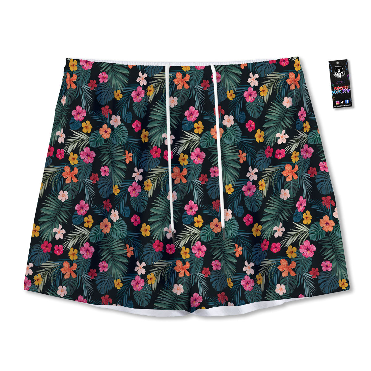 Hibiscus And Tropical Palm Print Pattern Mesh Shorts