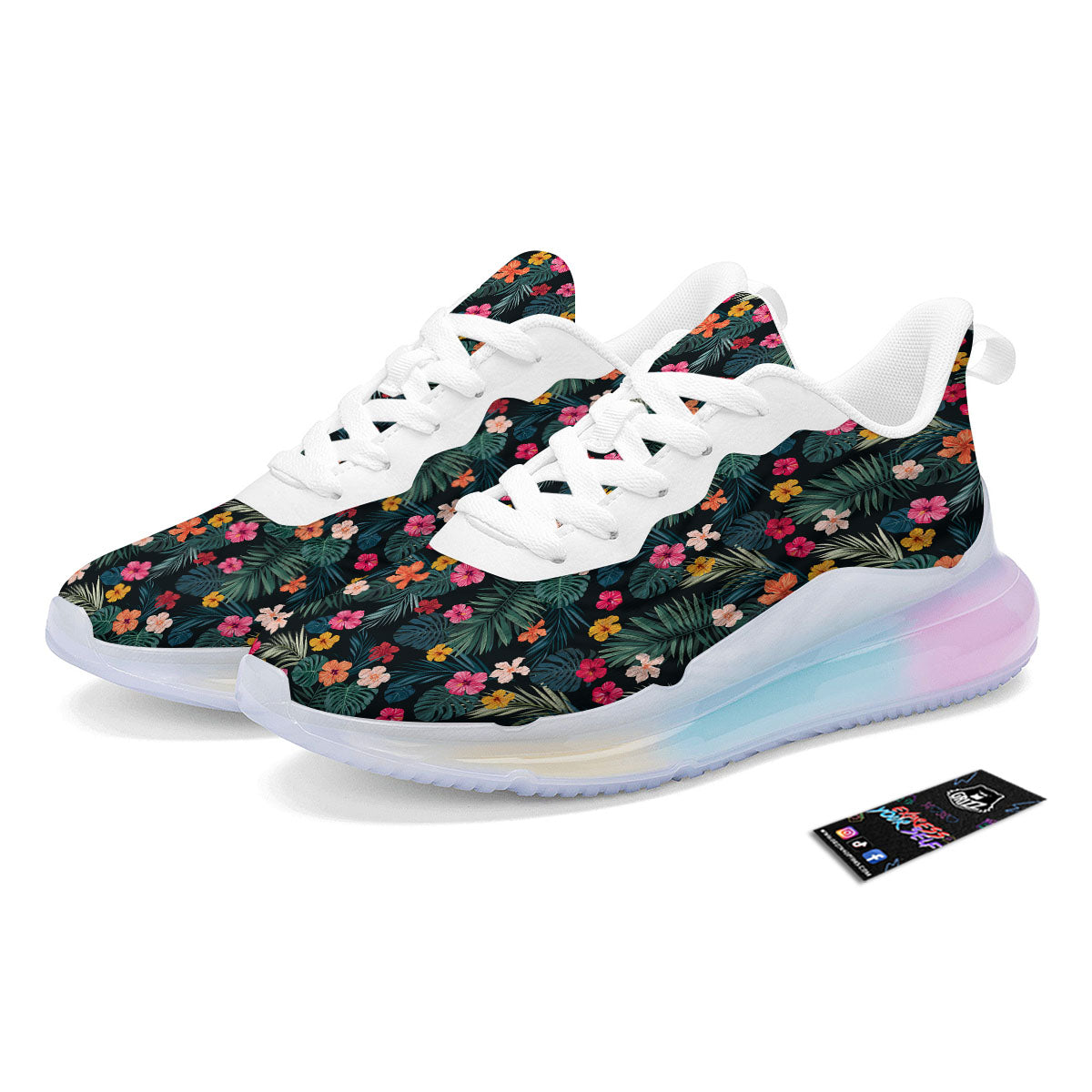 Hibiscus And Tropical Palm Print Pattern Running Sneakers-grizzshop