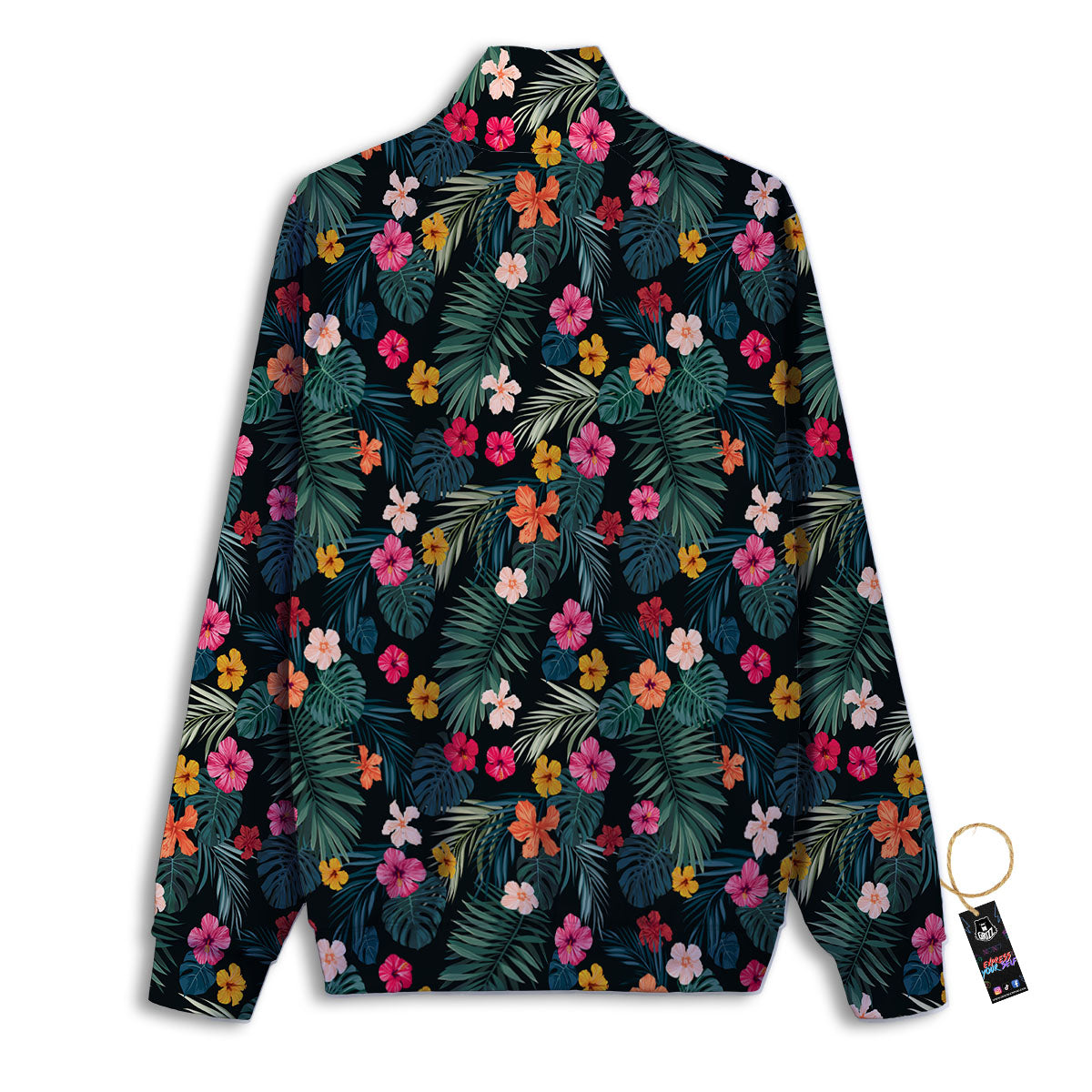 Hibiscus And Tropical Palm Print Pattern Track Jacket-grizzshop