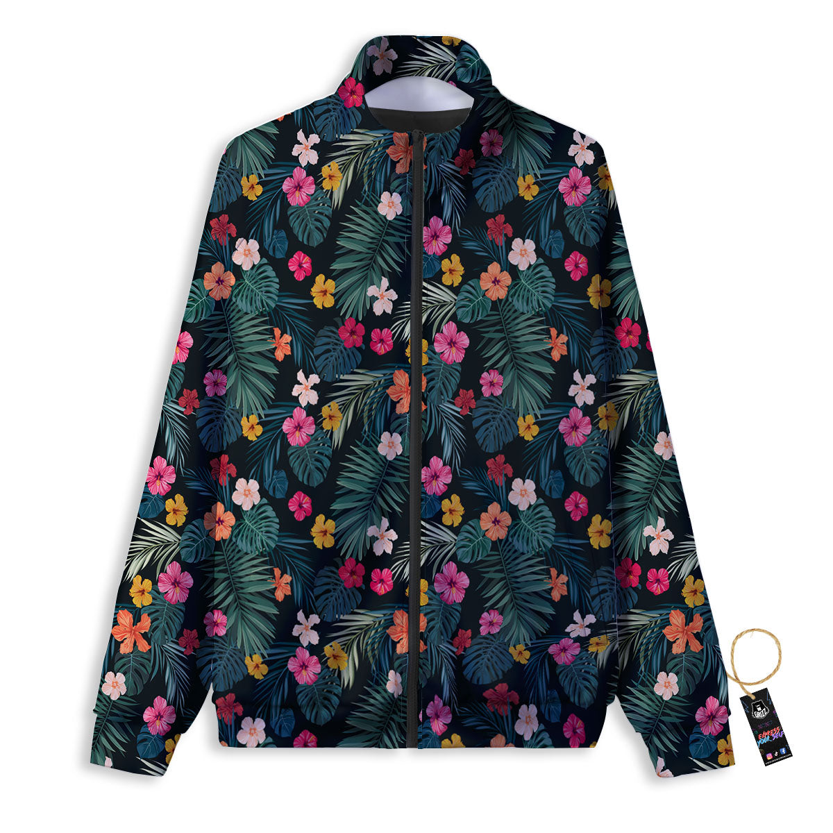 Hibiscus And Tropical Palm Print Pattern Track Jacket-grizzshop