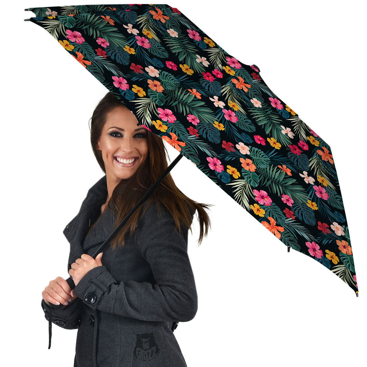 Hibiscus And Tropical Palm Print Pattern Umbrella-grizzshop