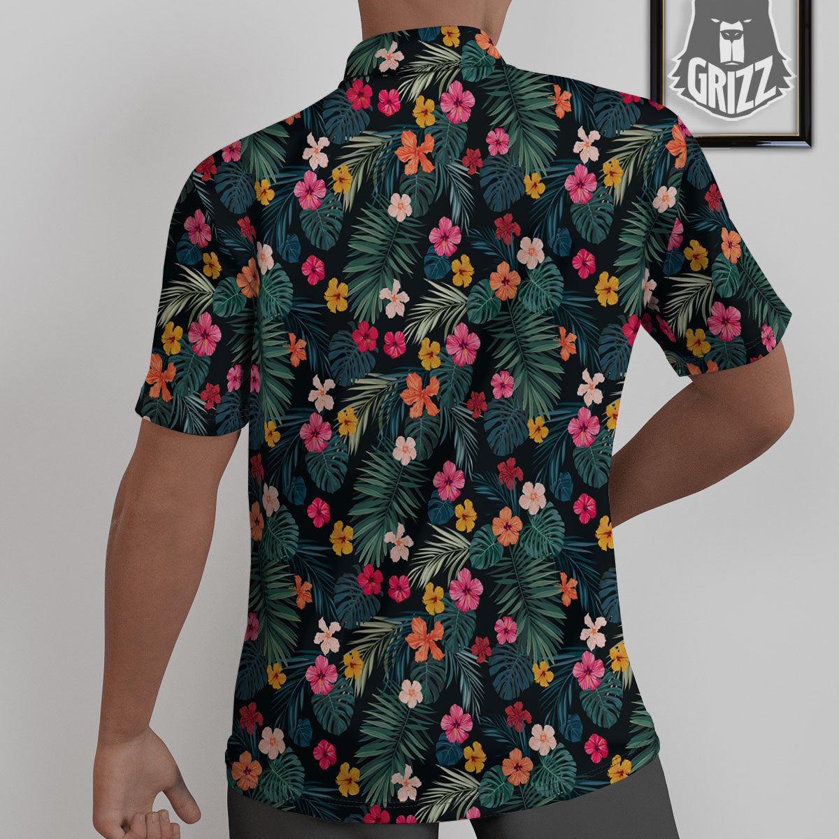 Hibiscus And Tropical Palm Print Pattern Untucked Shirts-grizzshop