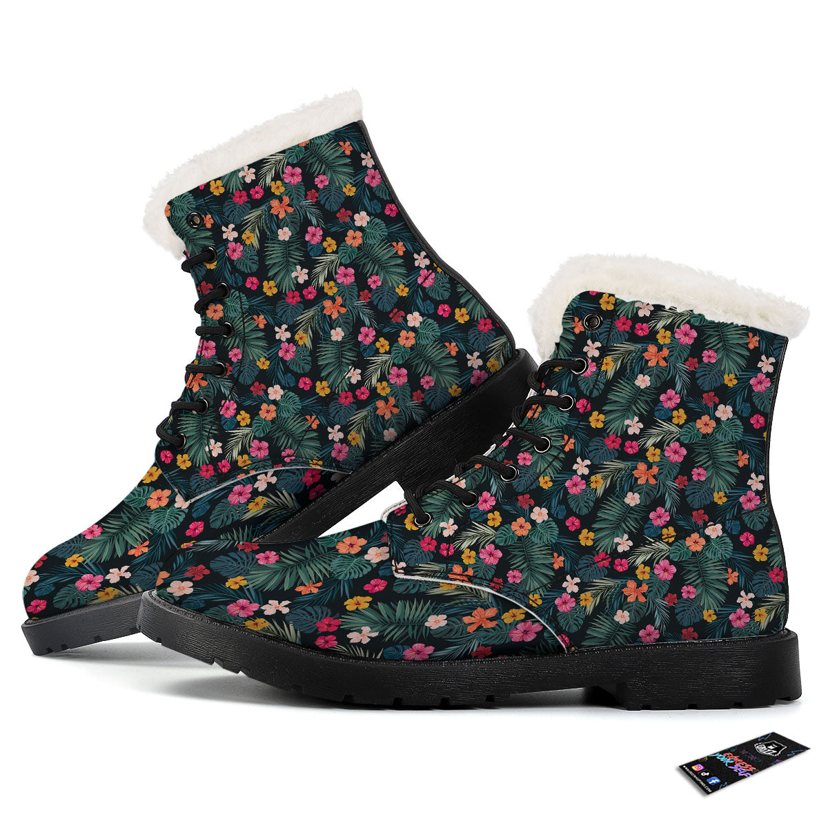 Hibiscus And Tropical Palm Print Pattern Winter Boots-grizzshop