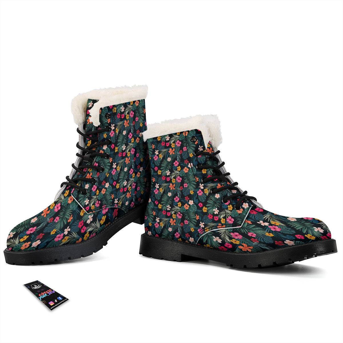 Hibiscus And Tropical Palm Print Pattern Winter Boots-grizzshop