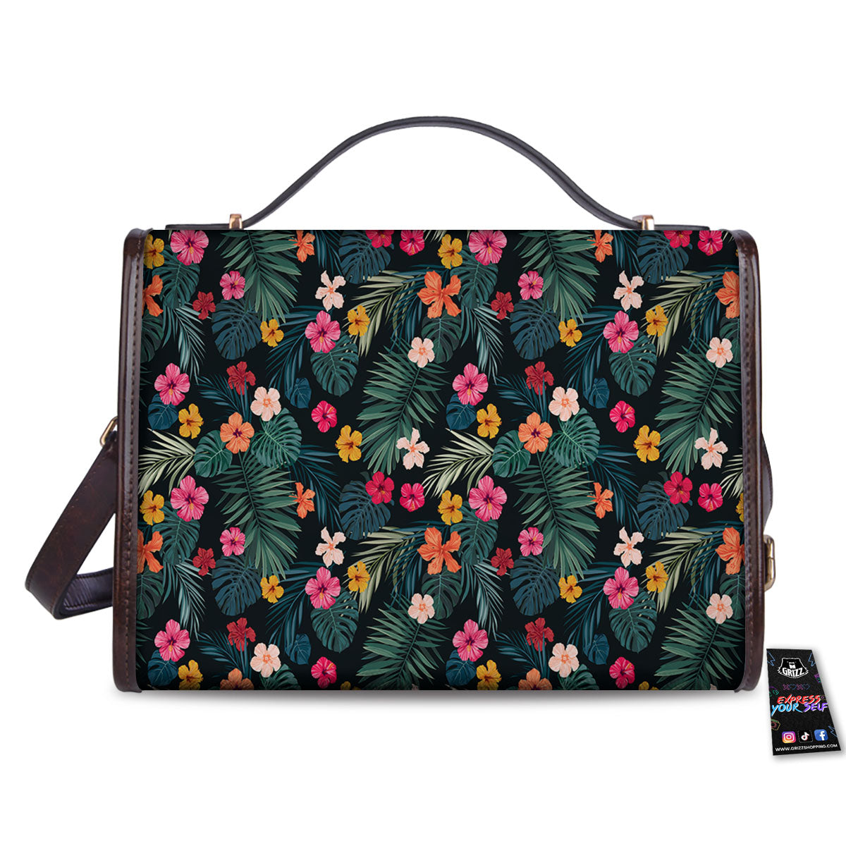 Hibiscus And Tropical Palm Print Pattern Women's Satchel Bag-grizzshop