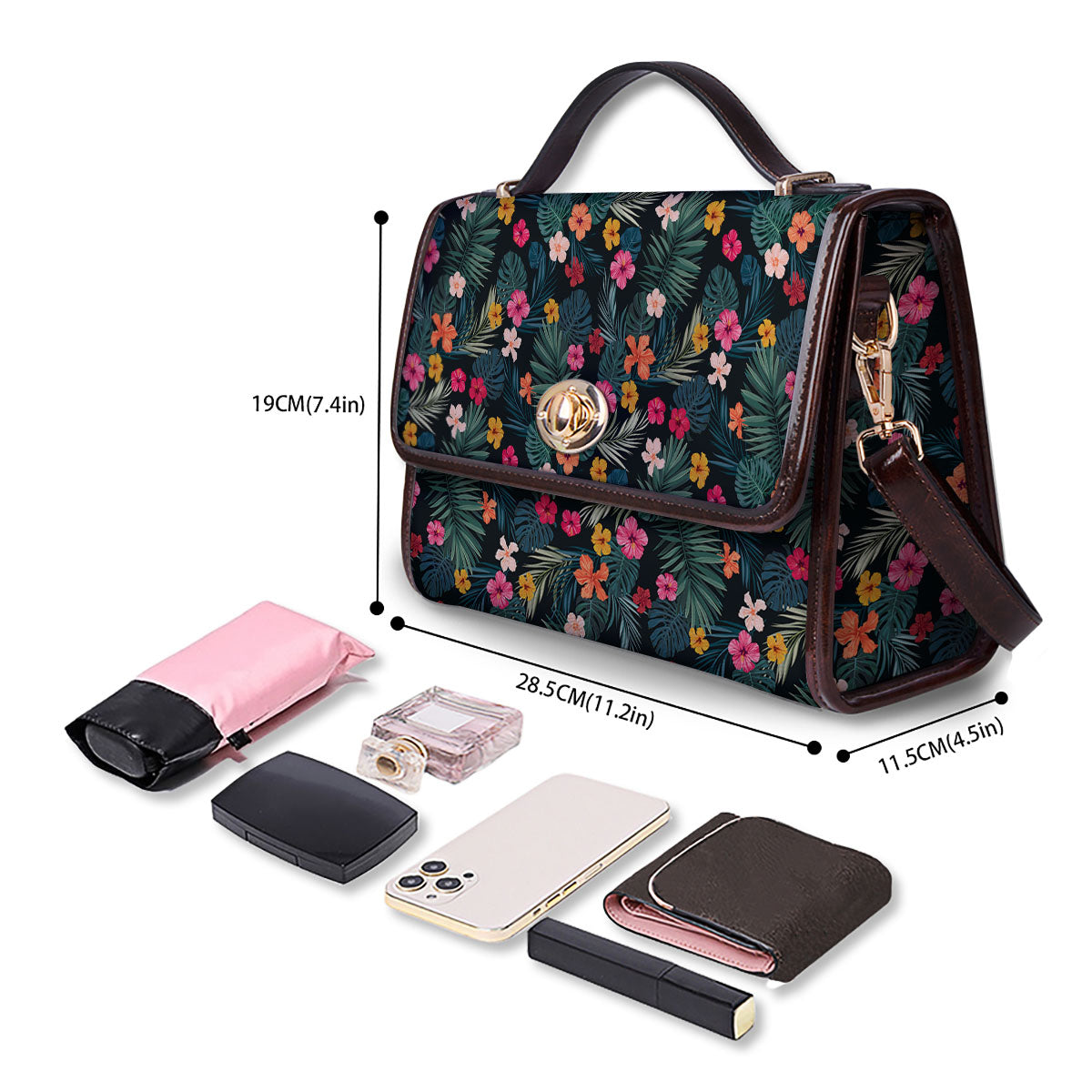 Hibiscus And Tropical Palm Print Pattern Women's Satchel Bag-grizzshop