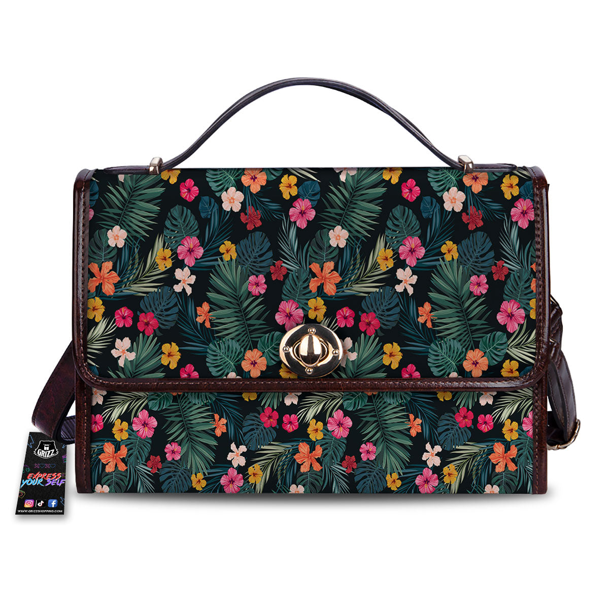 Hibiscus And Tropical Palm Print Pattern Women's Satchel Bag-grizzshop