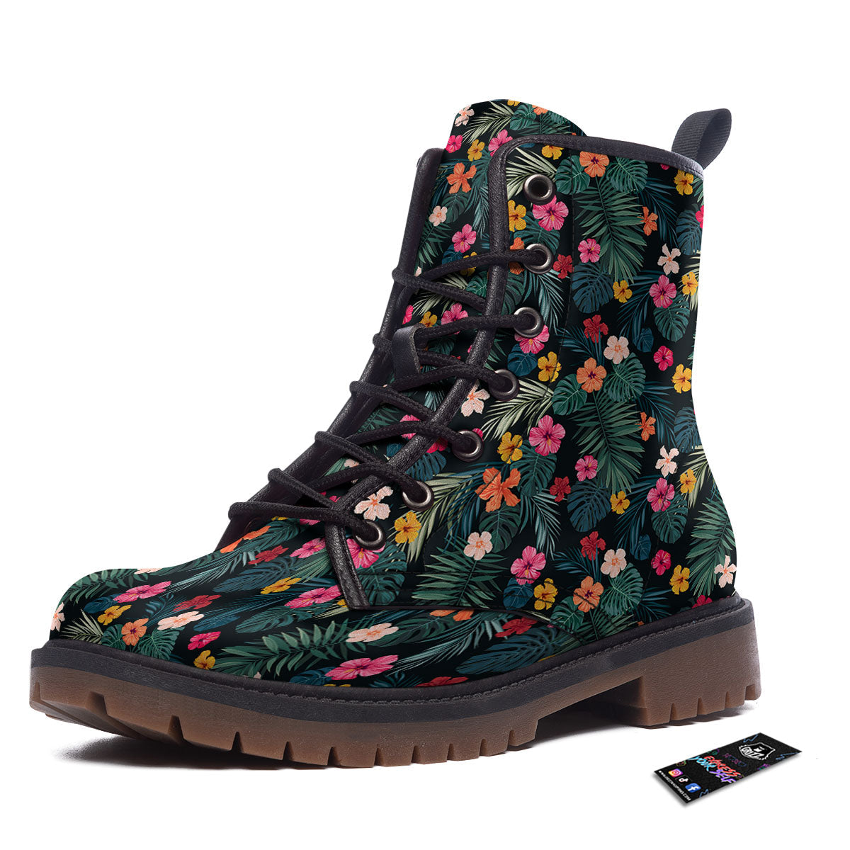 Hibiscus And Tropical Palm Print Pattern Work Boots-grizzshop