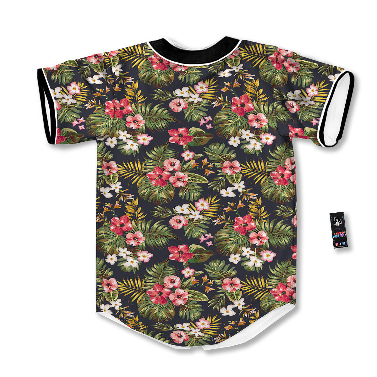 Hibiscus Blossom Tropical Print Pattern Baseball Jersey-grizzshop