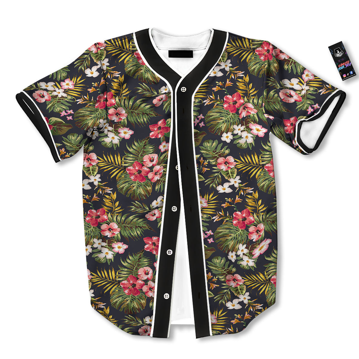 Hibiscus Blossom Tropical Print Pattern Baseball Jersey-grizzshop