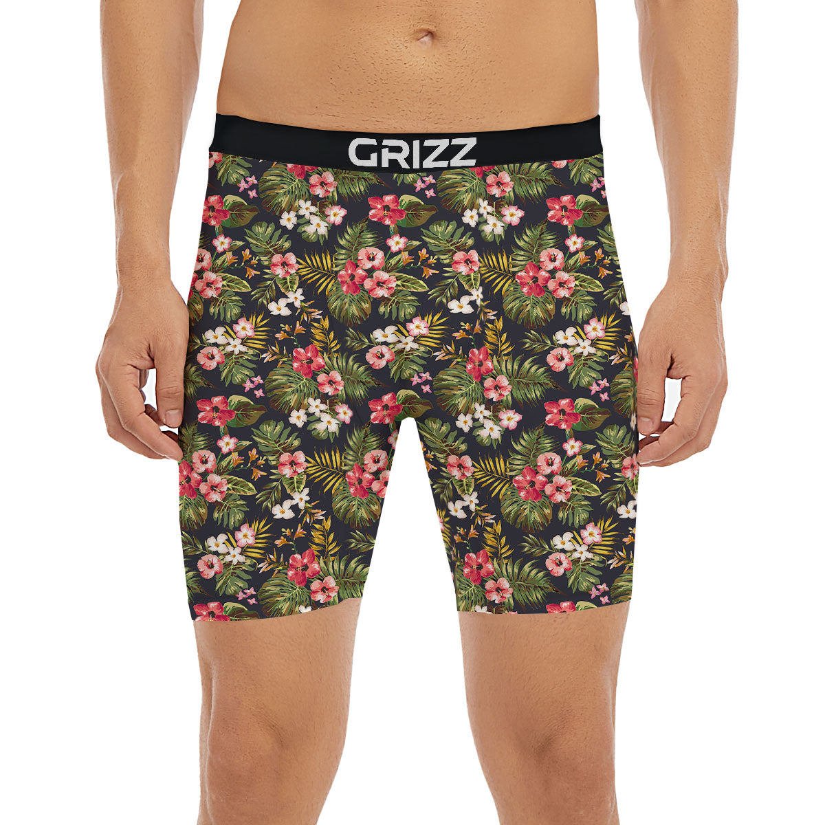 Hibiscus Blossom Tropical Print Pattern Boxer Briefs-grizzshop