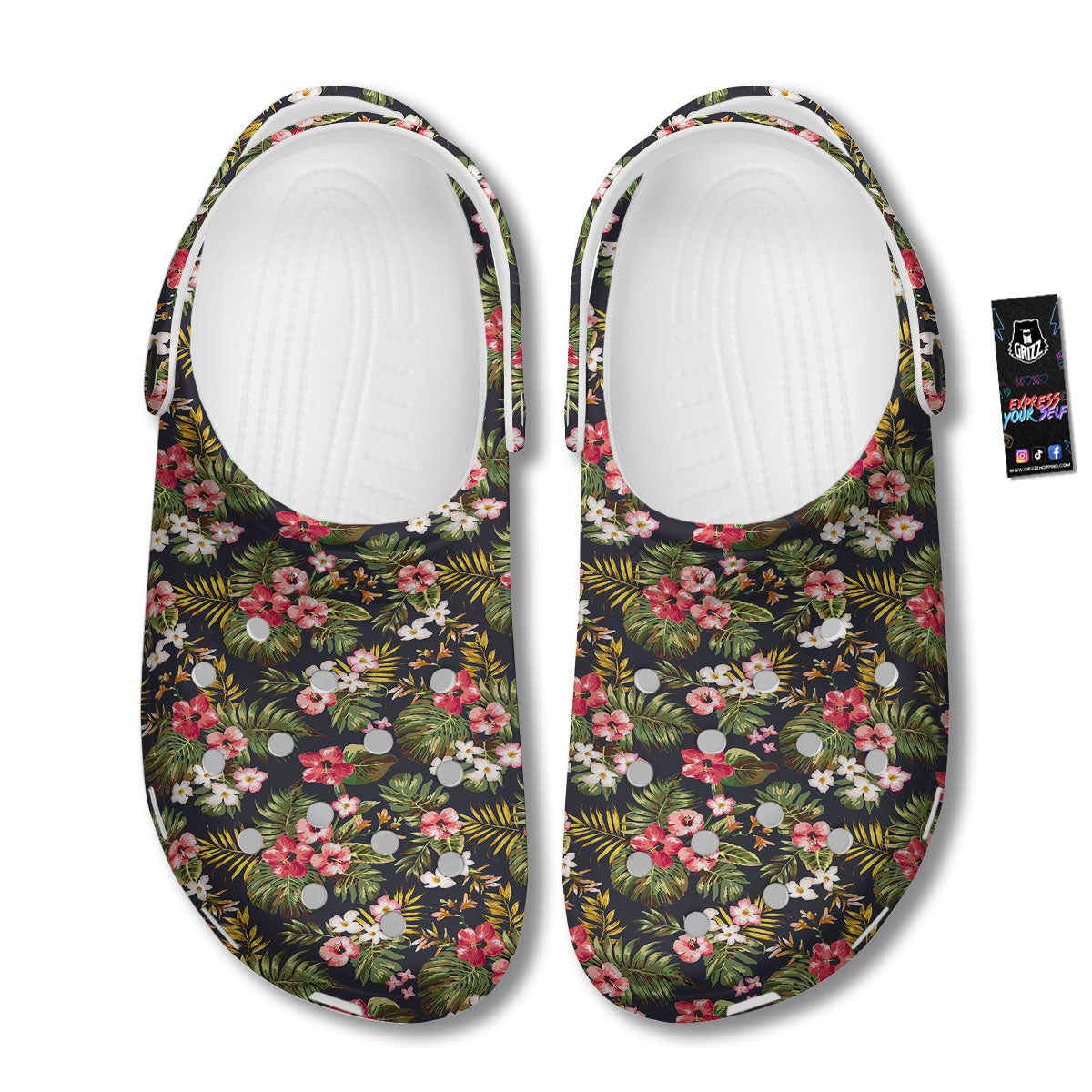 Hibiscus Blossom Tropical Print Pattern Clog-grizzshop