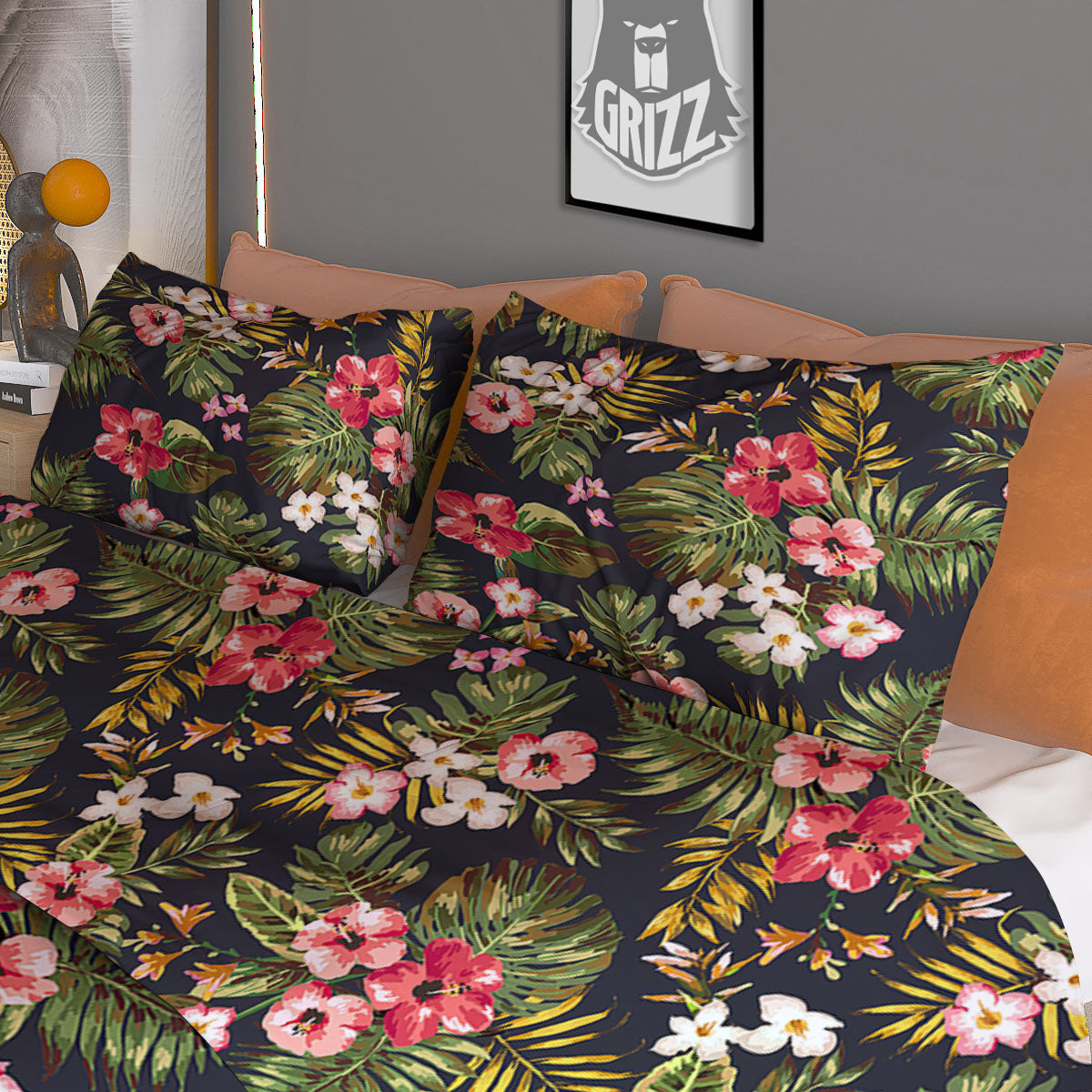 Hibiscus Blossom Tropical Print Pattern Duvet Cover Bedding Set