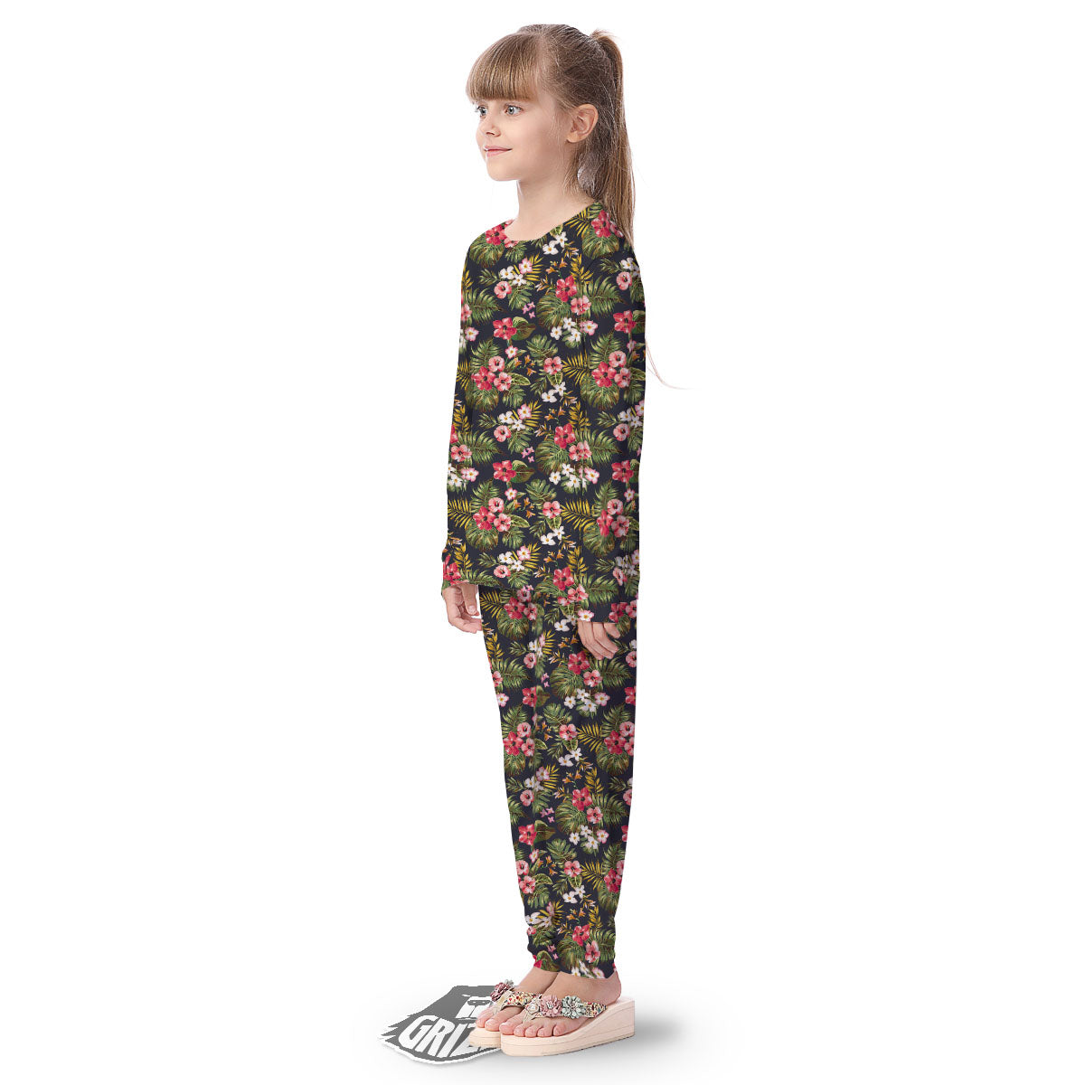 Hibiscus Blossom Tropical Print Pattern Kid's Pajamas-grizzshop