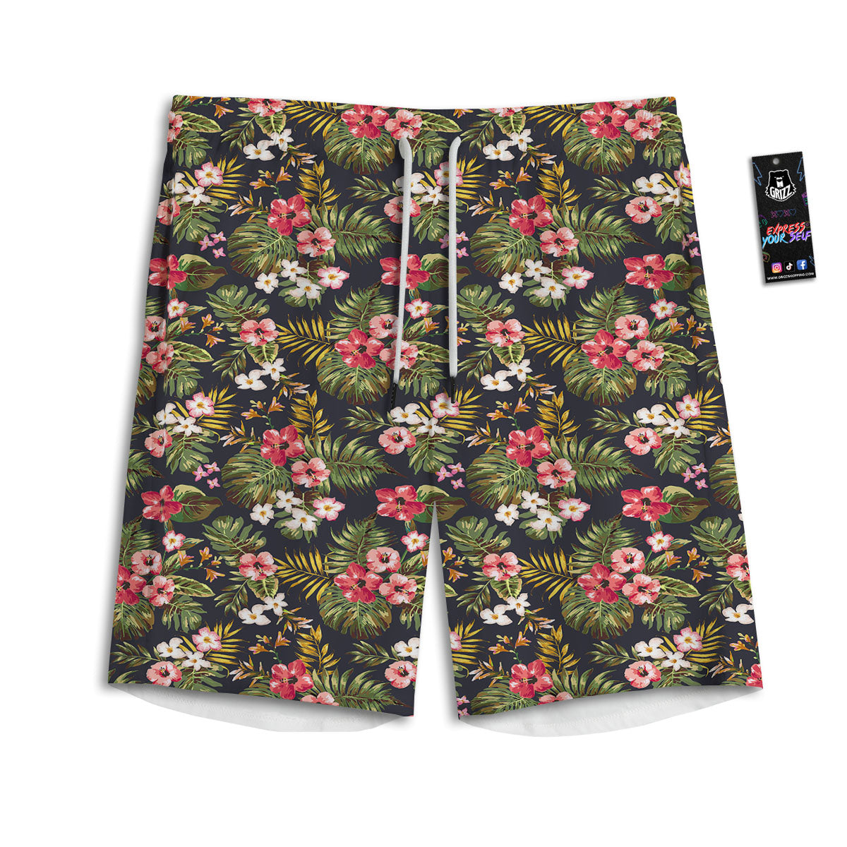 Hibiscus Blossom Tropical Print Pattern Men's Athletic Shorts