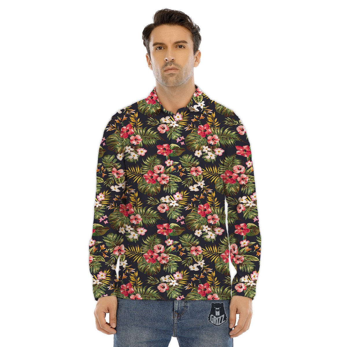Hibiscus Blossom Tropical Print Pattern Men's Dress Shirts-grizzshop