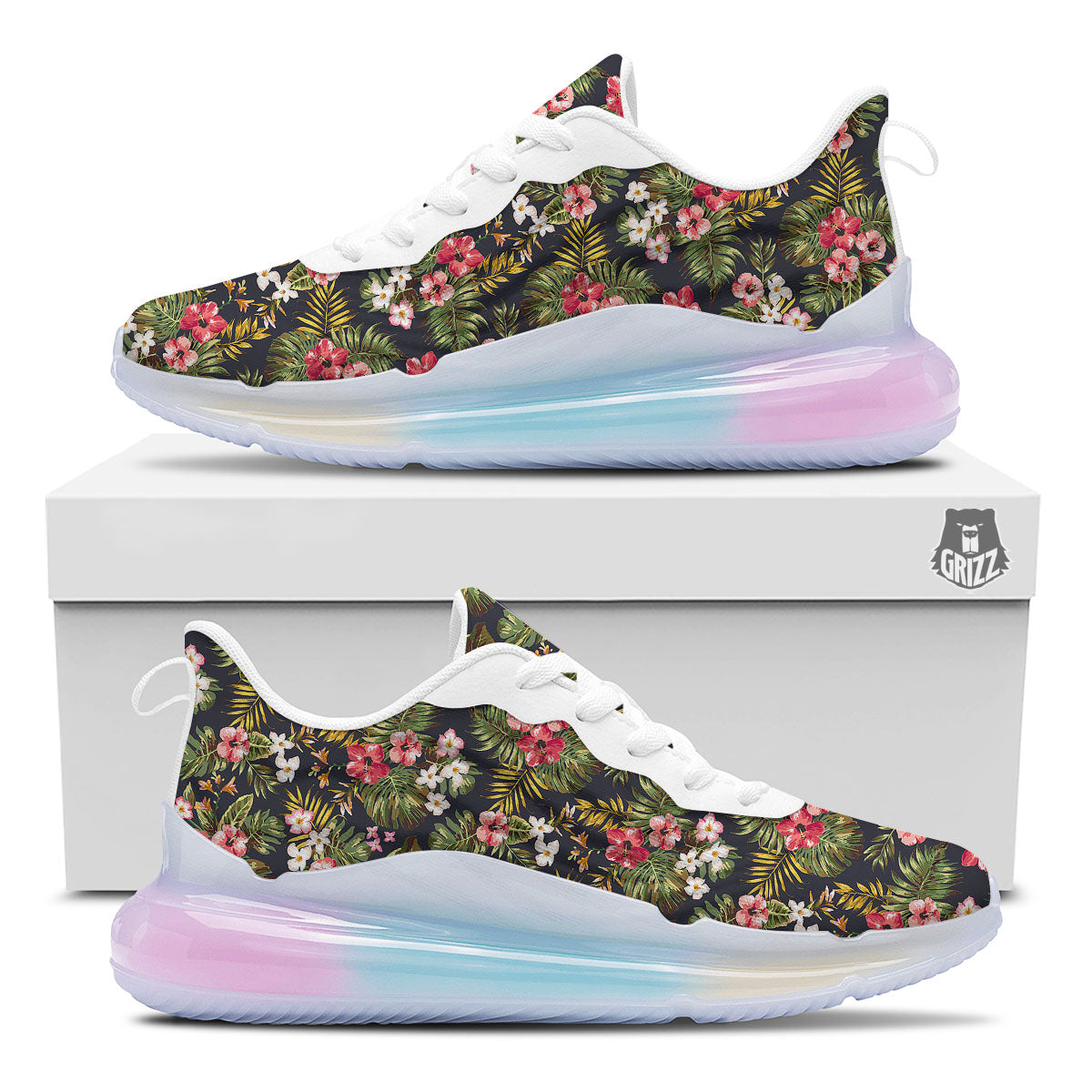 Hibiscus Blossom Tropical Print Pattern Running Sneakers-grizzshop