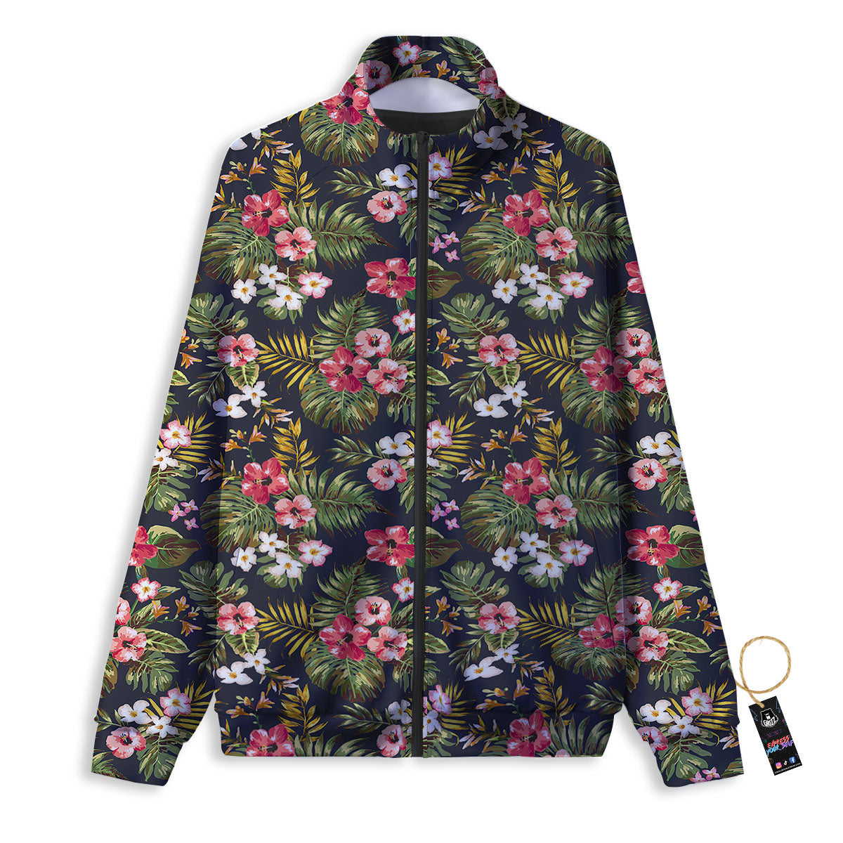 Hibiscus Blossom Tropical Print Pattern Track Jacket-grizzshop