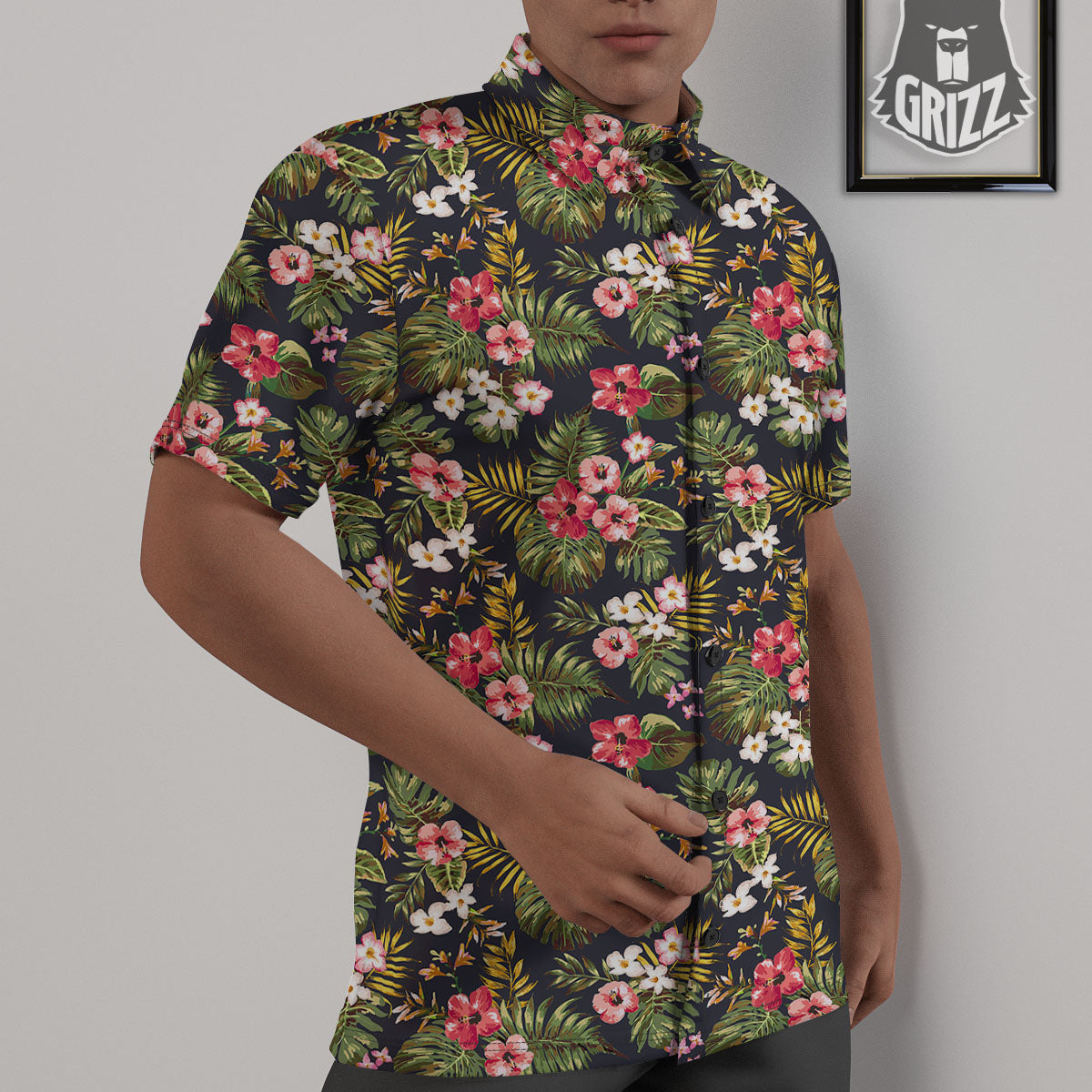 Hibiscus Blossom Tropical Print Pattern Untucked Shirts-grizzshop