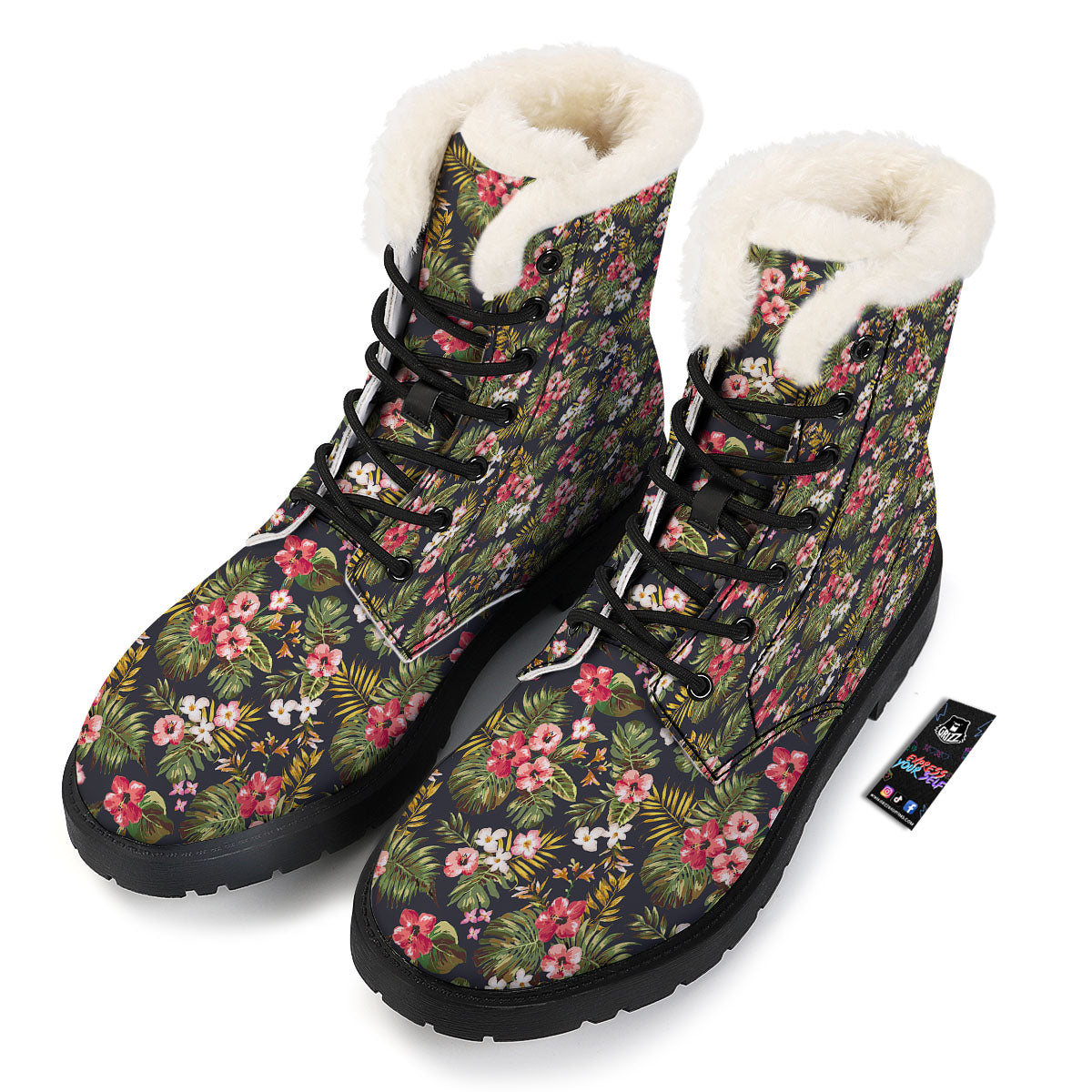 Hibiscus Blossom Tropical Print Pattern Winter Boots-grizzshop