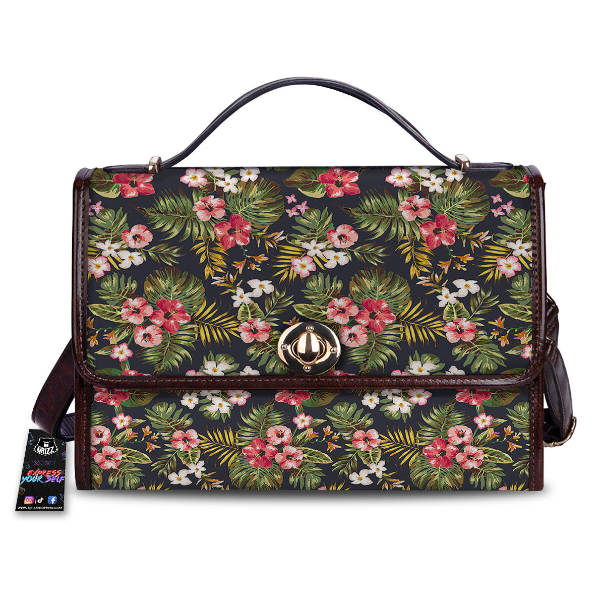 Hibiscus Blossom Tropical Print Pattern Women's Satchel Bag-grizzshop