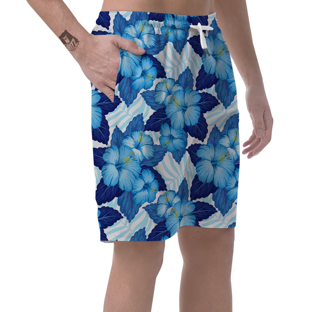 Hibiscus Blue Hawaiian Print Men's Shorts-grizzshop