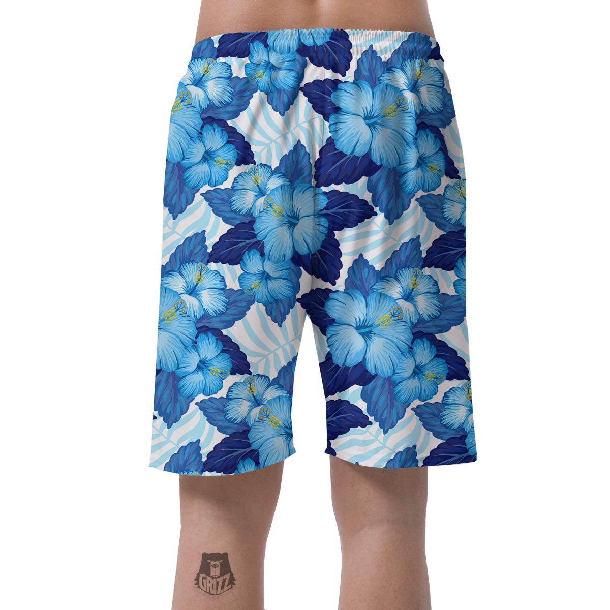 Hibiscus Blue Hawaiian Print Men's Shorts-grizzshop