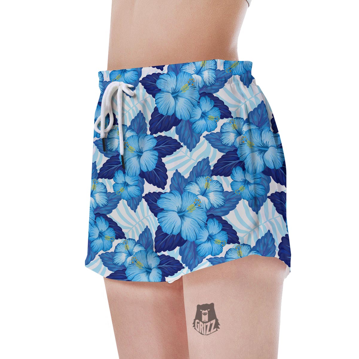 Hibiscus Blue Hawaiian Print Women's Shorts-grizzshop