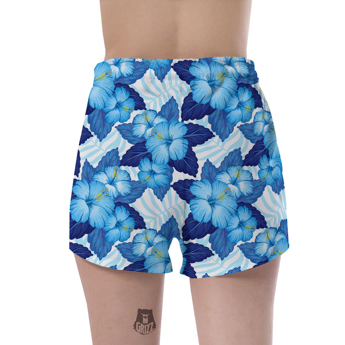 Hibiscus Blue Hawaiian Print Women's Shorts-grizzshop