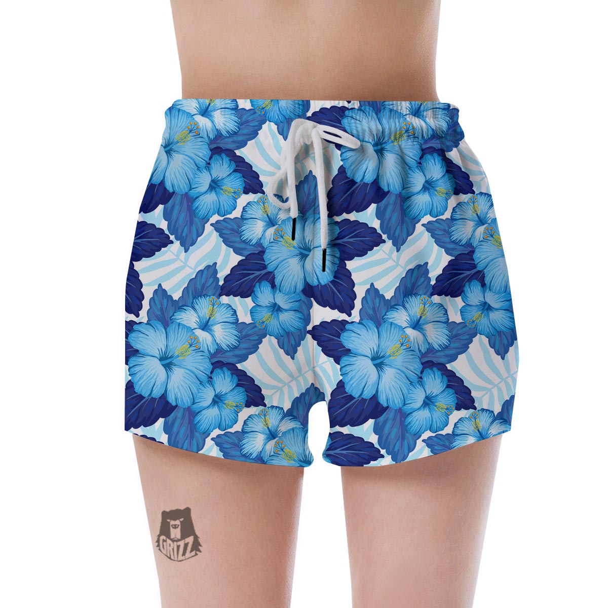 Hibiscus Blue Hawaiian Print Women's Shorts-grizzshop