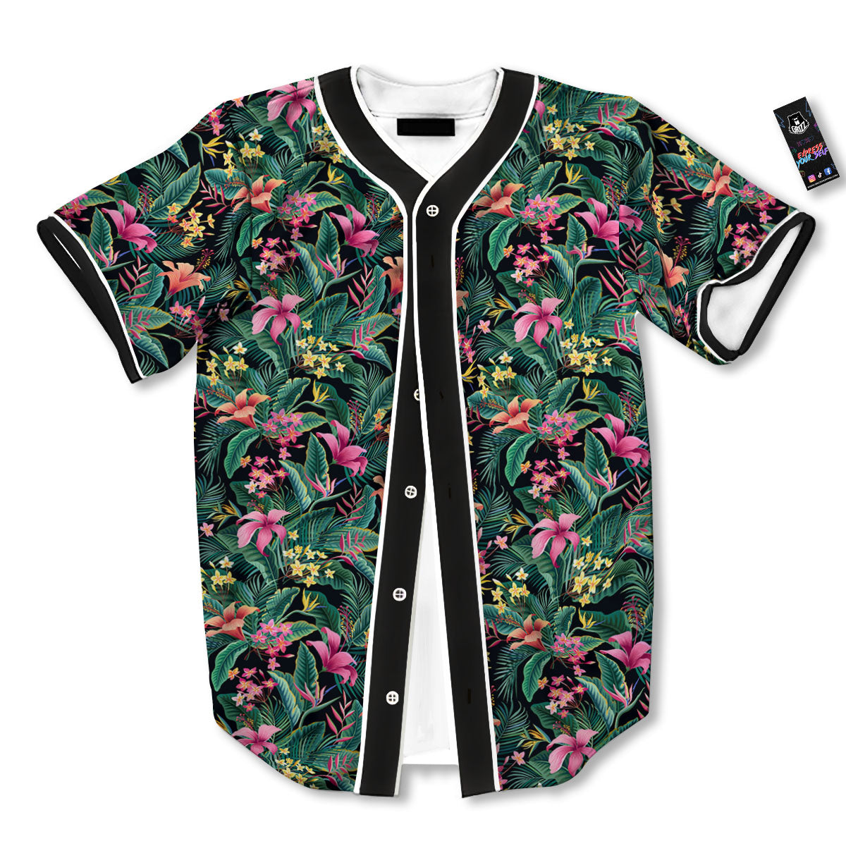 Hibiscus Exotic Tropical Print Pattern Baseball Jersey-grizzshop