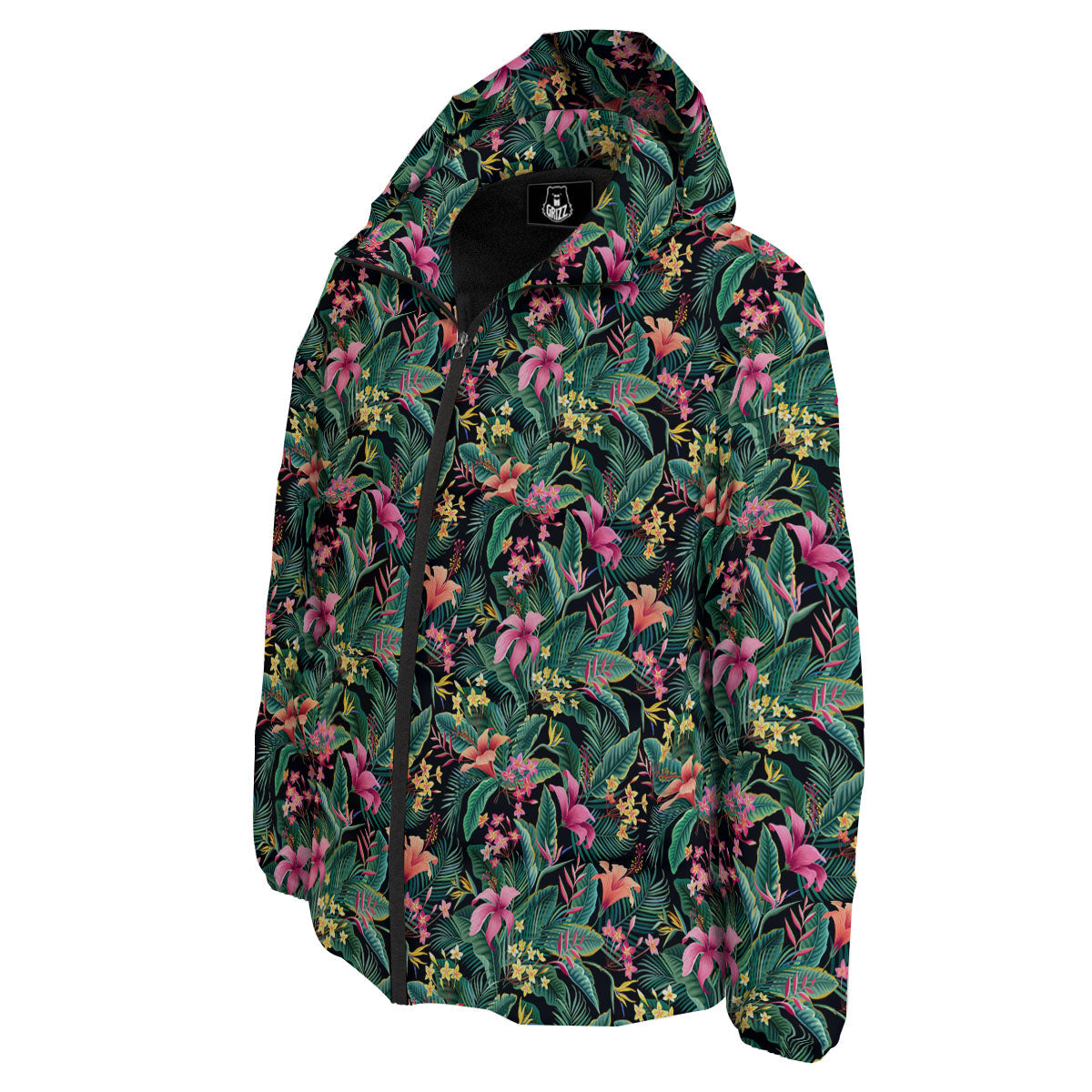 Hibiscus Exotic Tropical Print Pattern Down Jacket-grizzshop