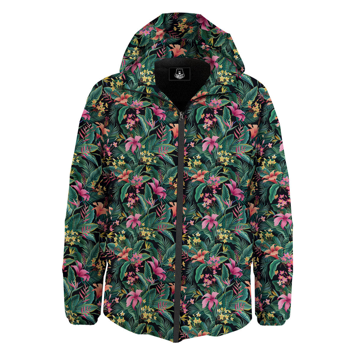 Hibiscus Exotic Tropical Print Pattern Down Jacket-grizzshop