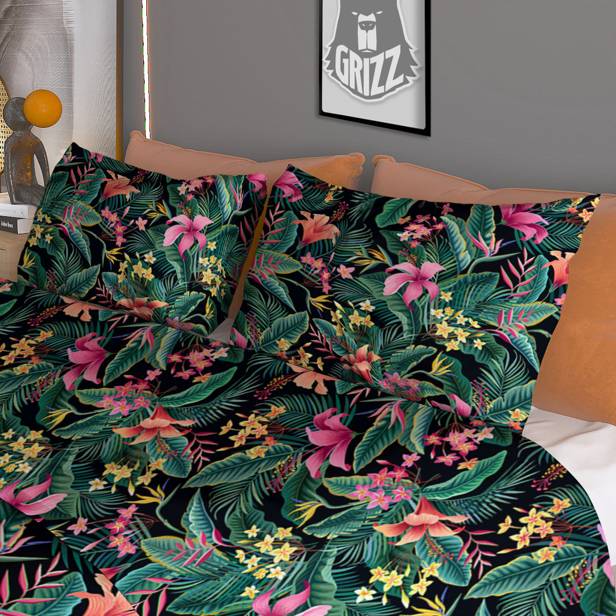 Hibiscus Exotic Tropical Print Pattern Duvet Cover Bedding Set