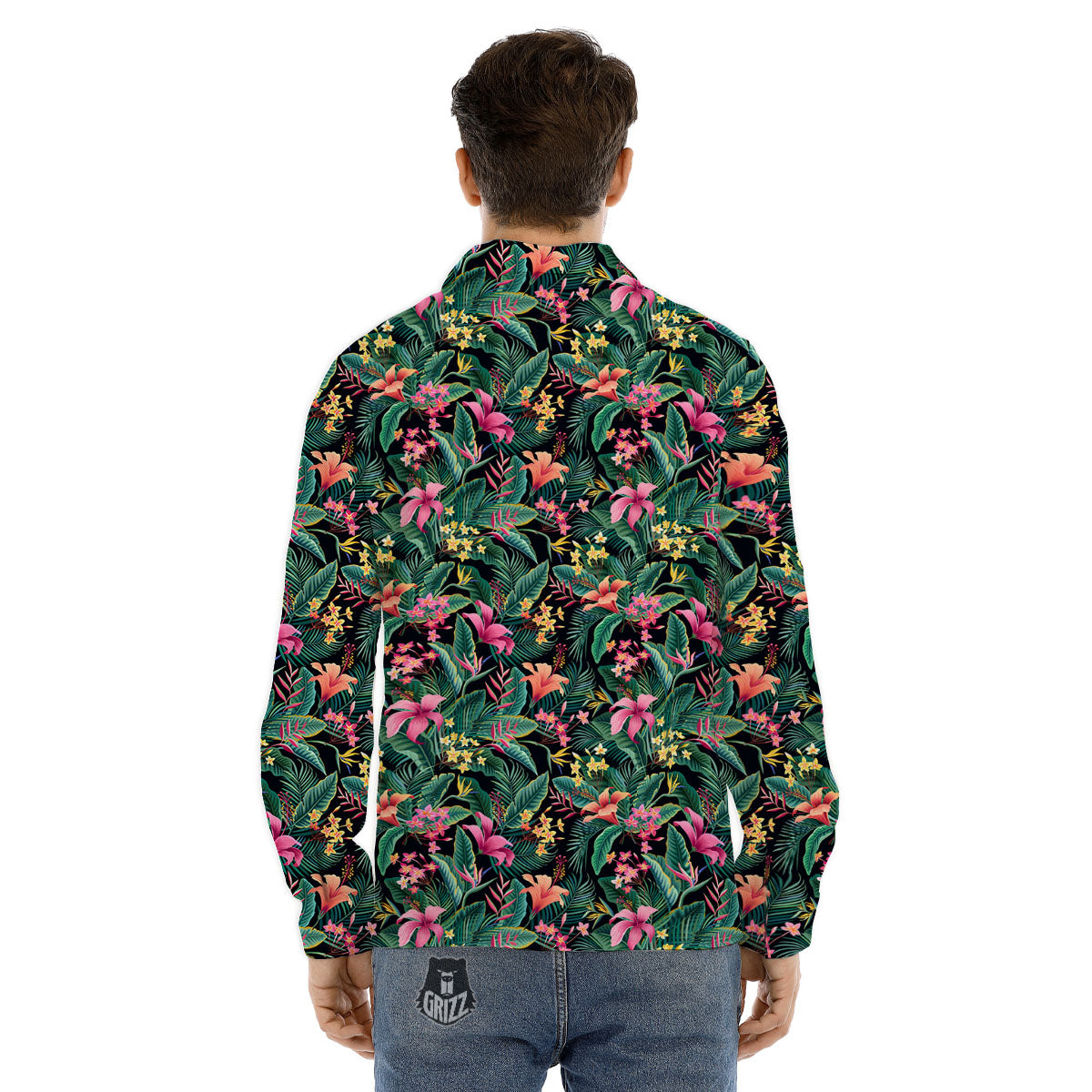 Hibiscus Exotic Tropical Print Pattern Men's Dress Shirts-grizzshop