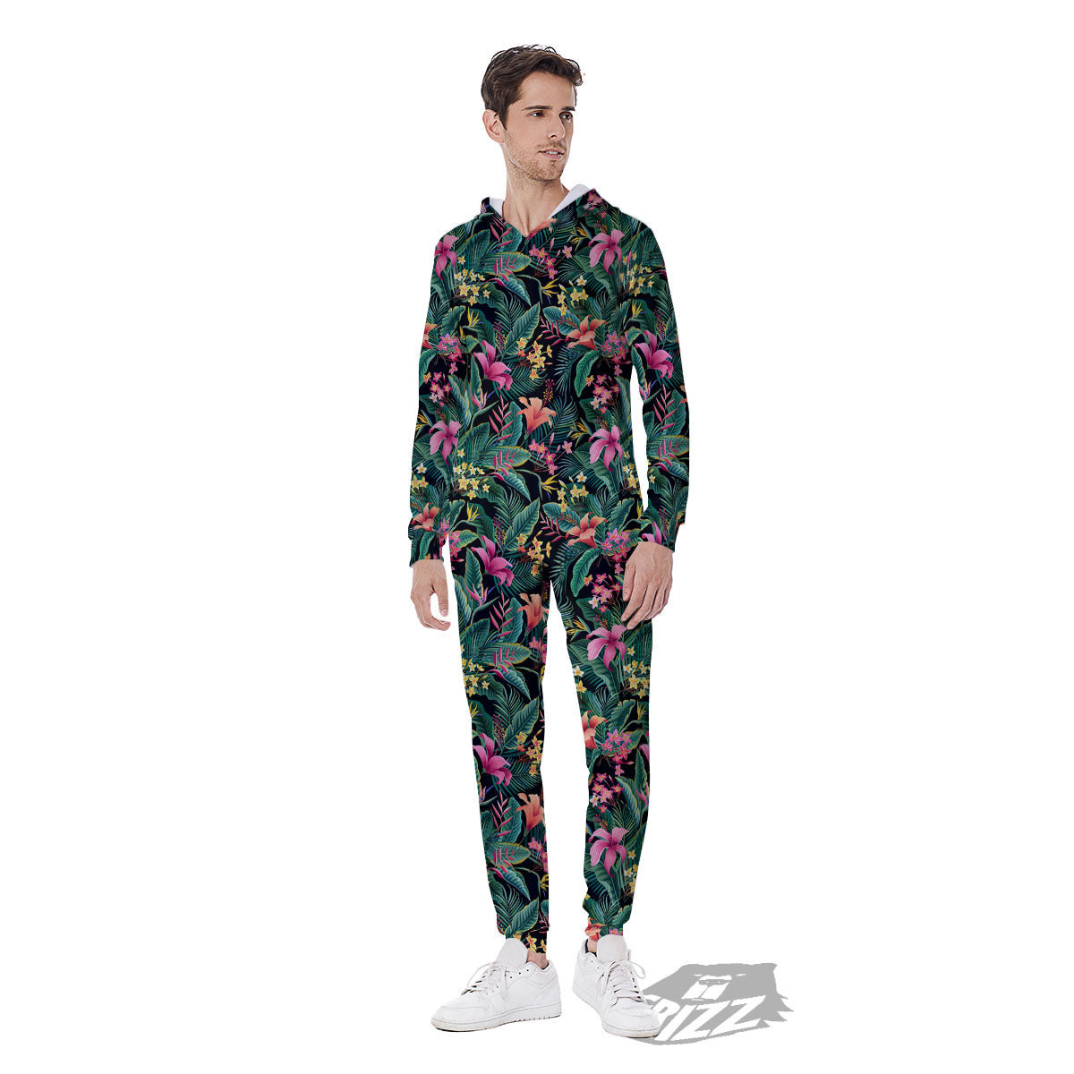 Hibiscus Exotic Tropical Print Pattern Men's Jumpsuit-grizzshop