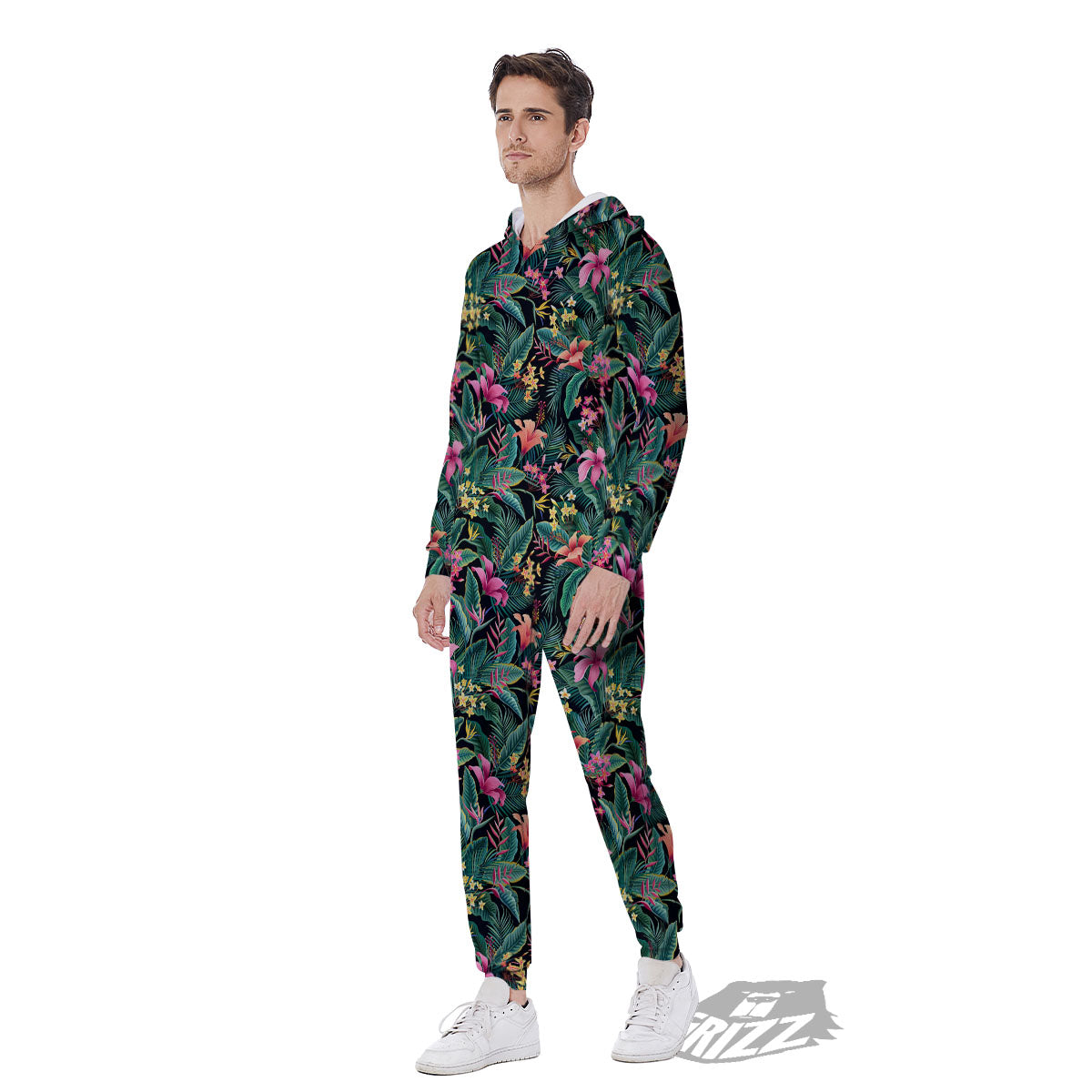 Hibiscus Exotic Tropical Print Pattern Men's Jumpsuit-grizzshop