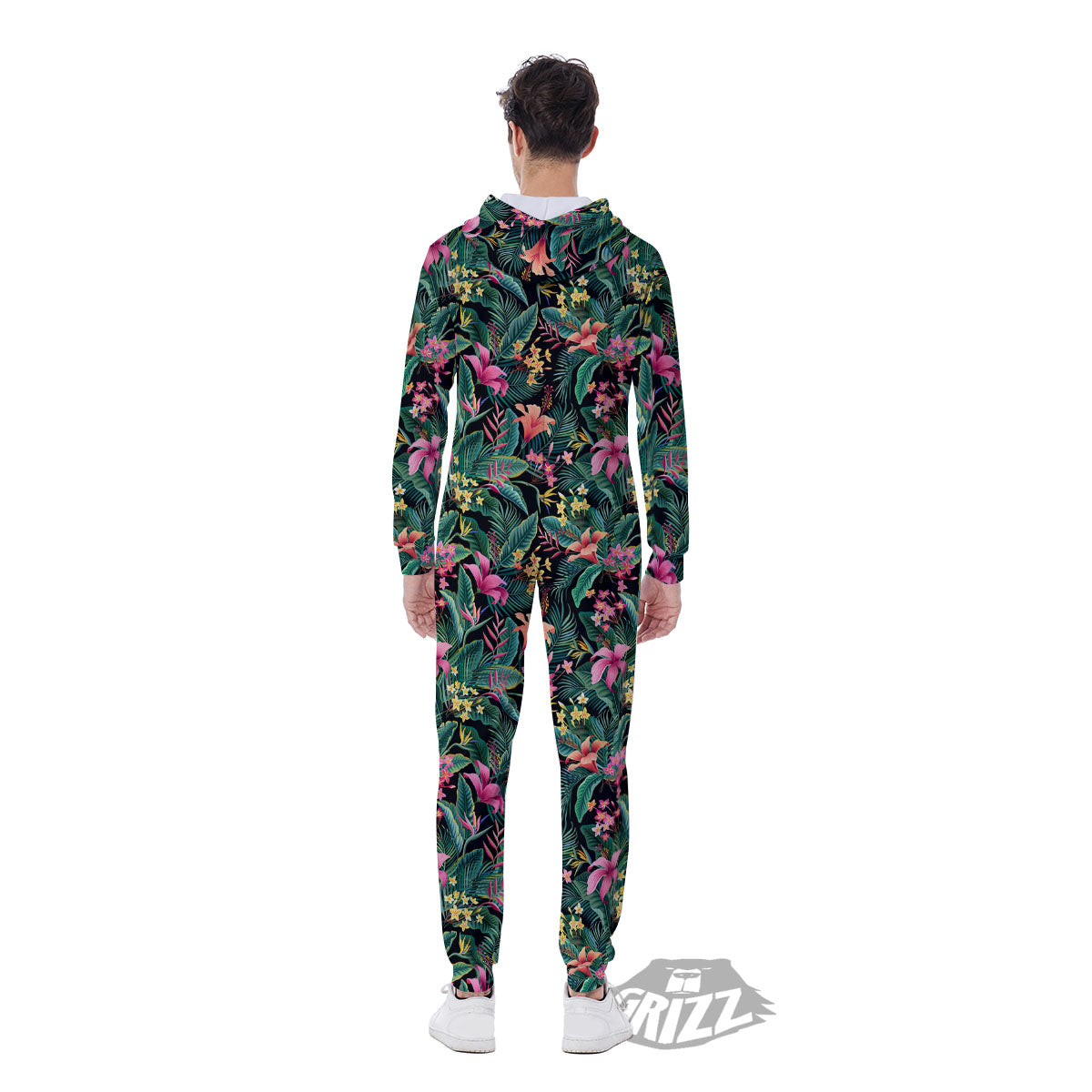 Hibiscus Exotic Tropical Print Pattern Men's Jumpsuit-grizzshop