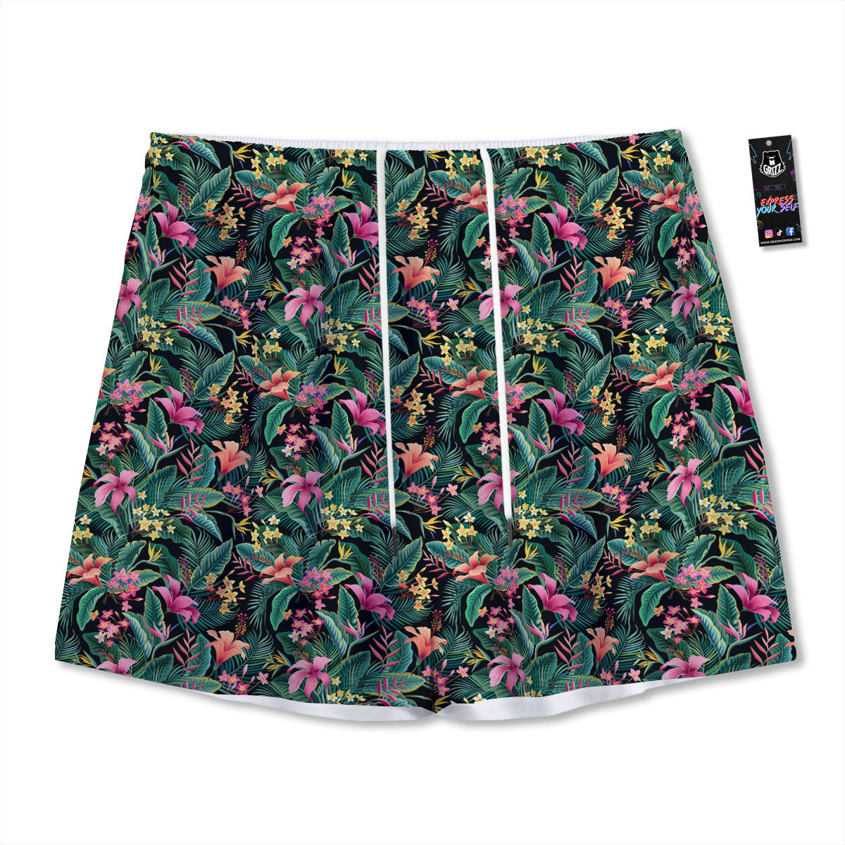 Hibiscus Exotic Tropical Print Pattern Mesh Shorts