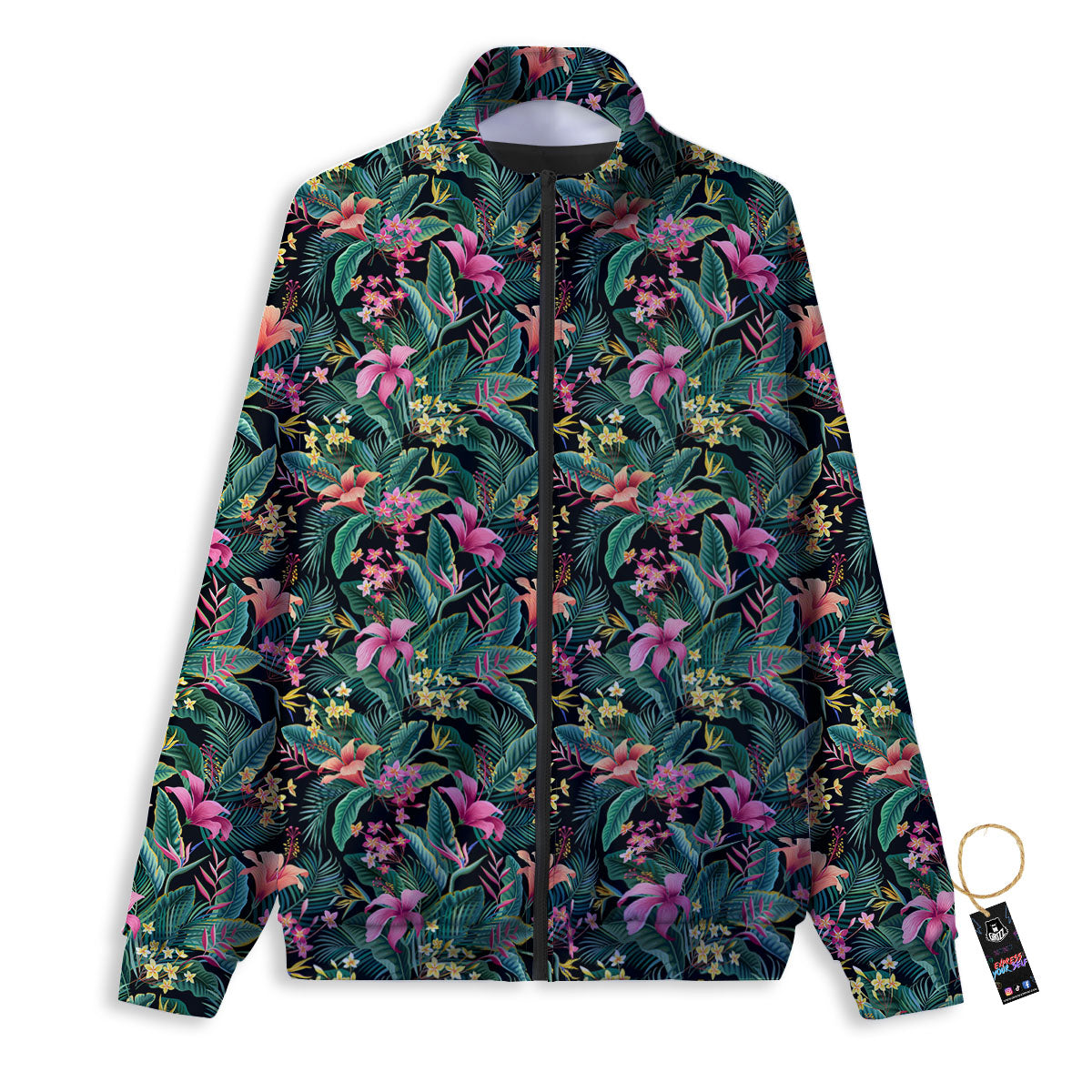 Hibiscus Exotic Tropical Print Pattern Track Jacket-grizzshop