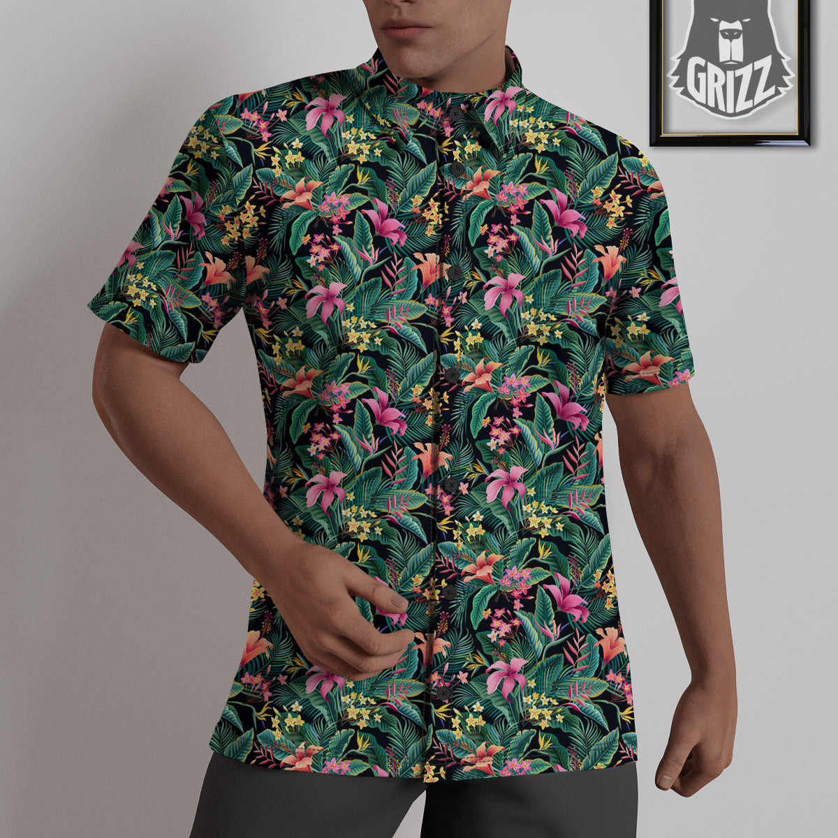 Hibiscus Exotic Tropical Print Pattern Untucked Shirts-grizzshop
