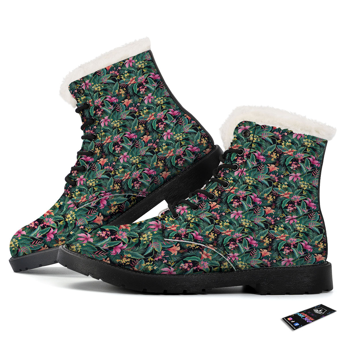 Hibiscus Exotic Tropical Print Pattern Winter Boots-grizzshop