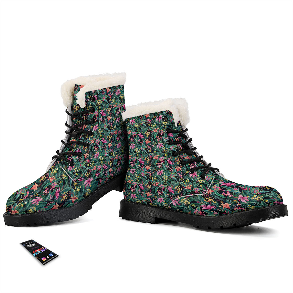 Hibiscus Exotic Tropical Print Pattern Winter Boots-grizzshop