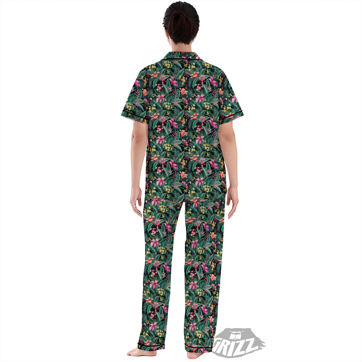 Hibiscus Exotic Tropical Print Pattern Women's Pajamas Set-grizzshop