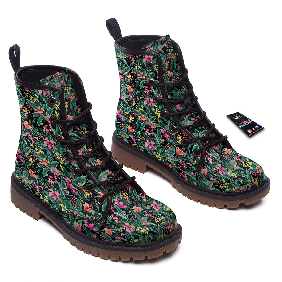 Hibiscus Exotic Tropical Print Pattern Work Boots-grizzshop